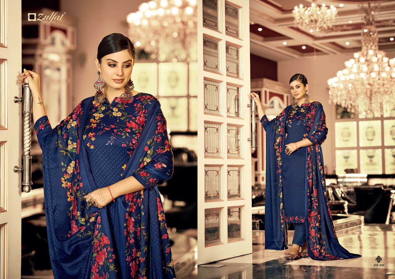 zulfat designer suit Al marina wool pashmina decent print salwar suit catalog