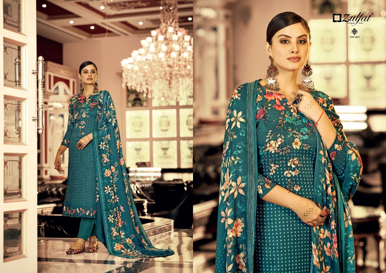 zulfat designer suit Al marina wool pashmina decent print salwar suit catalog