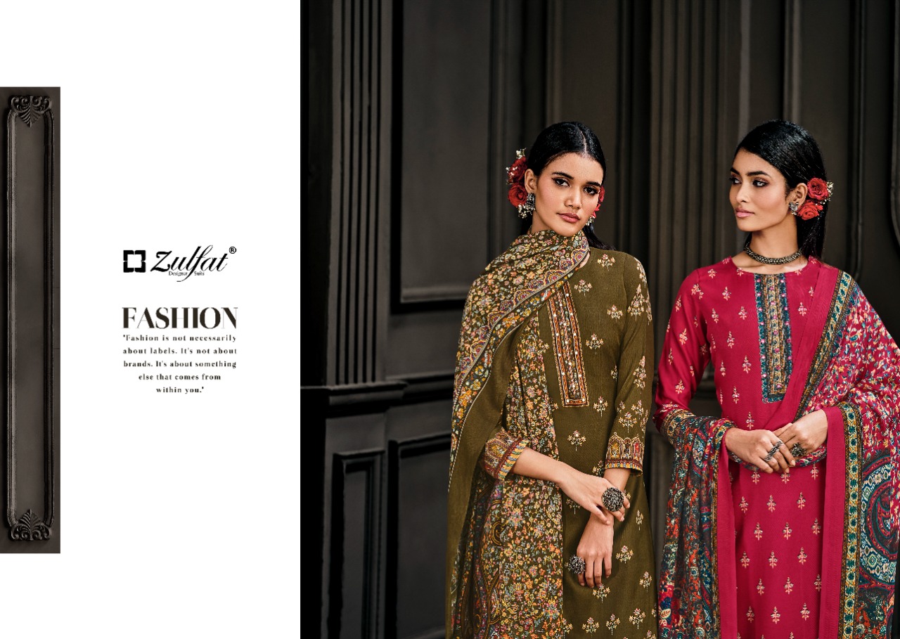 zulfat designer suit kashmira wool pashmina decent look salwar suit catalog