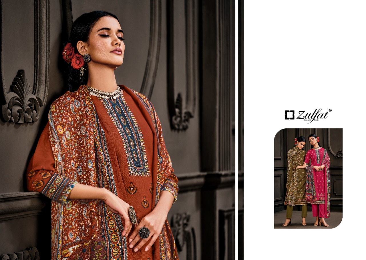 zulfat designer suit kashmira wool pashmina decent look salwar suit catalog