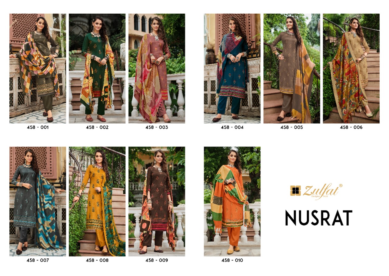 zulfat designer suit nusrat pashmina attrective look salwar suit catalog