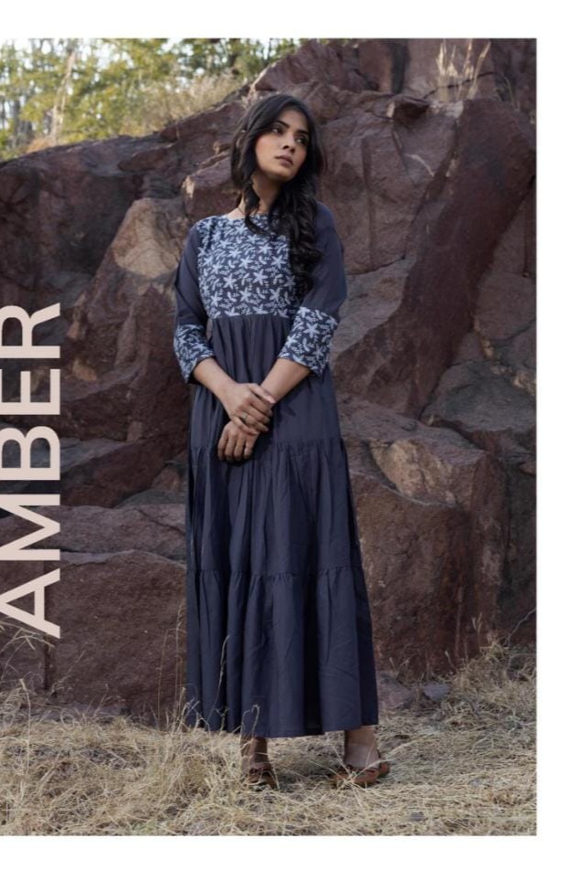 100 miles amber cotton decent embrodery look kurti catalog