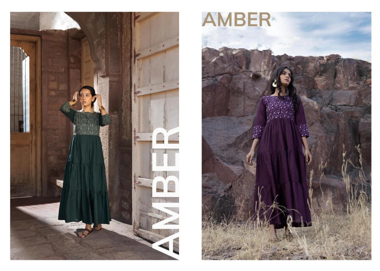 100 miles amber cotton decent embrodery look kurti catalog