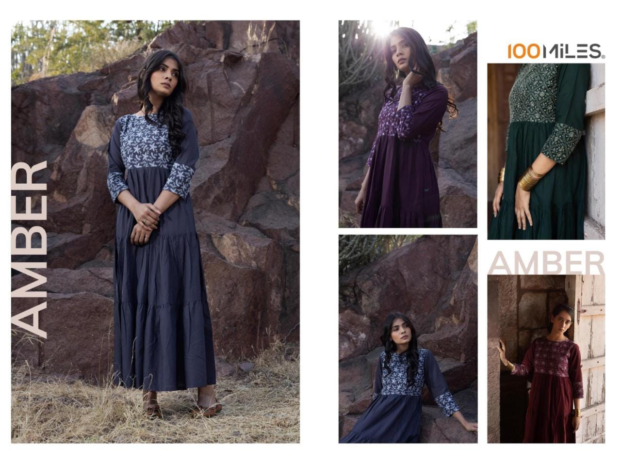 100 miles amber cotton decent embrodery look kurti catalog