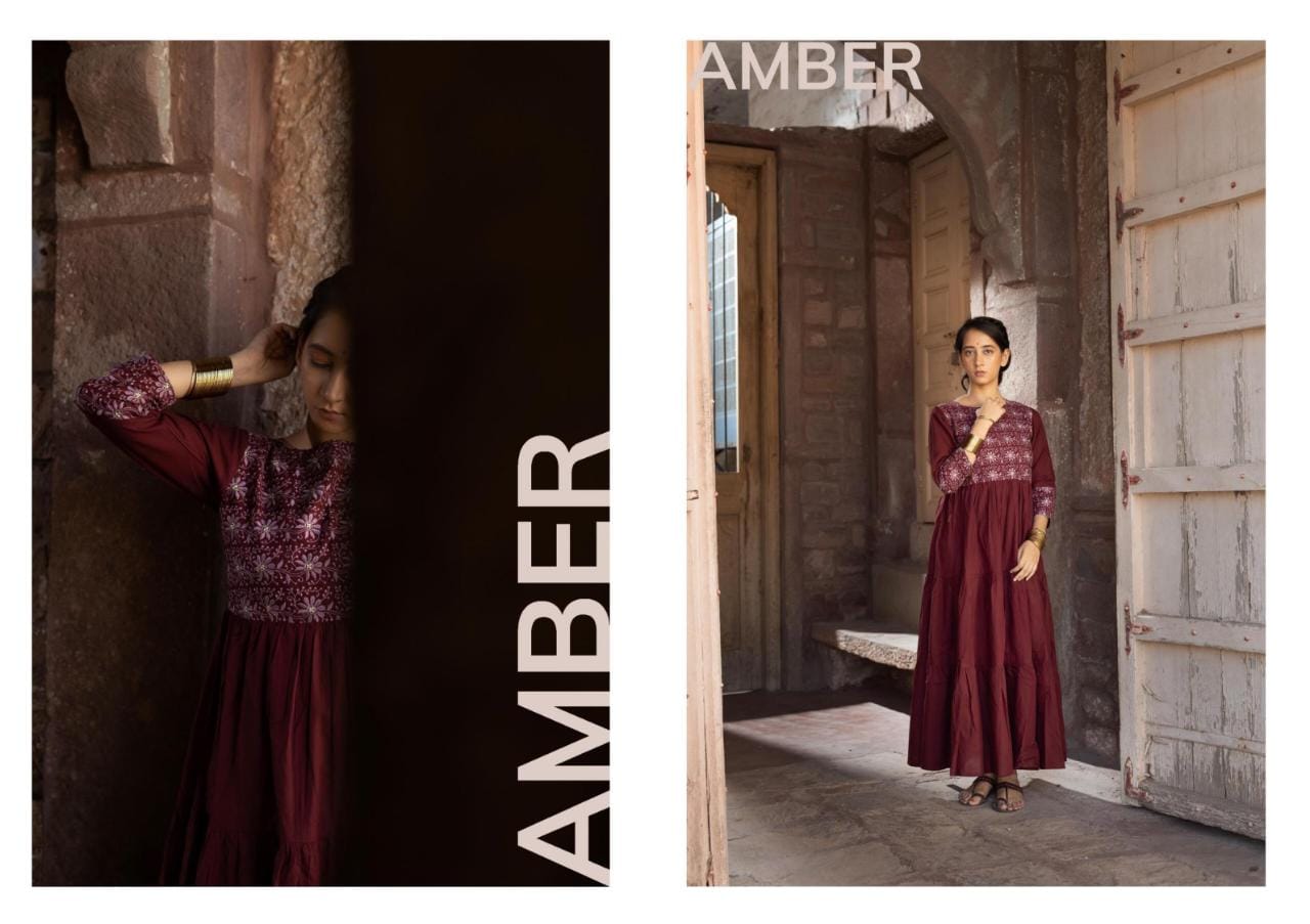 100 miles amber cotton decent embrodery look kurti catalog