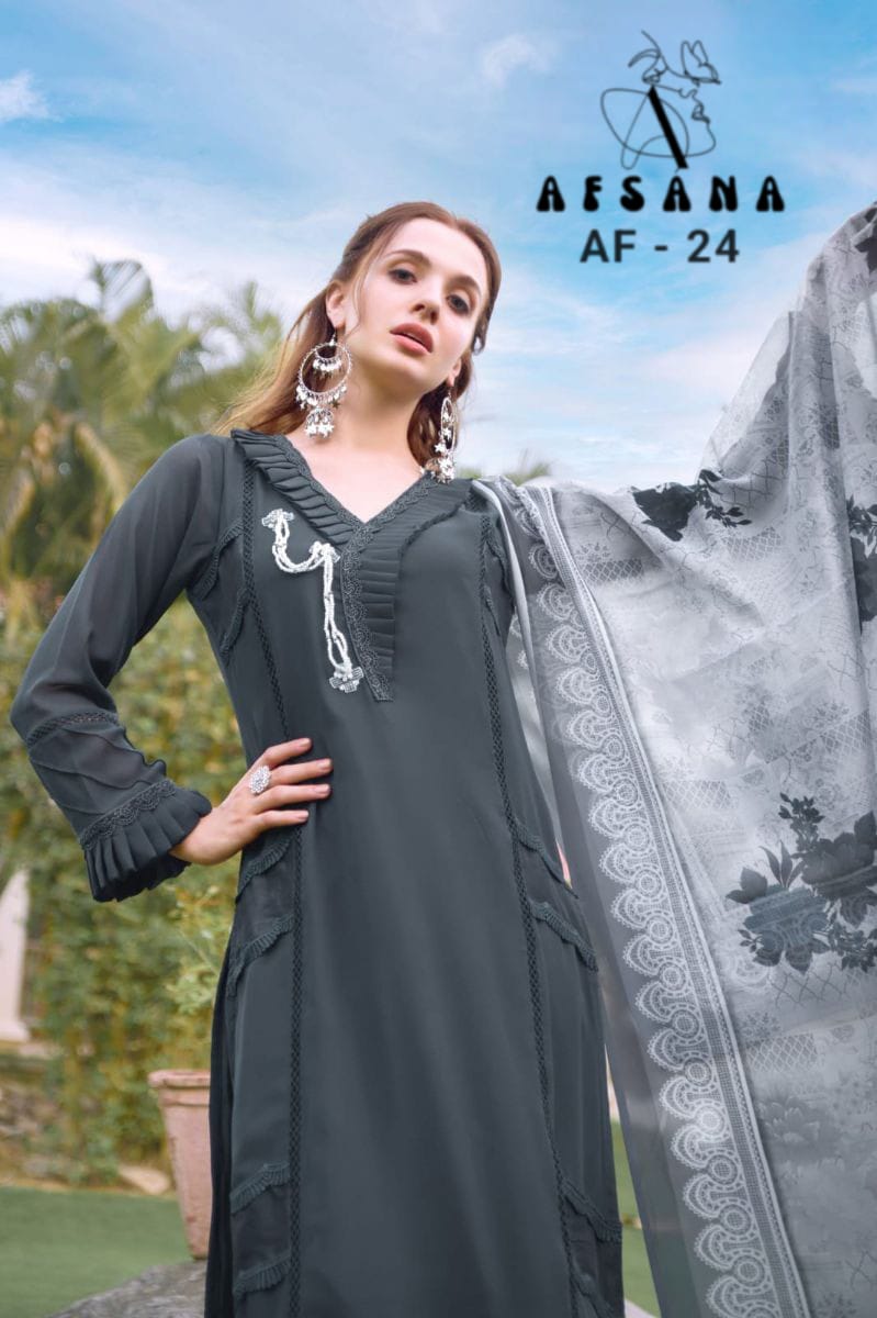 afsana af d no 24 georgette Regal look top with bottom Dupatta catalog