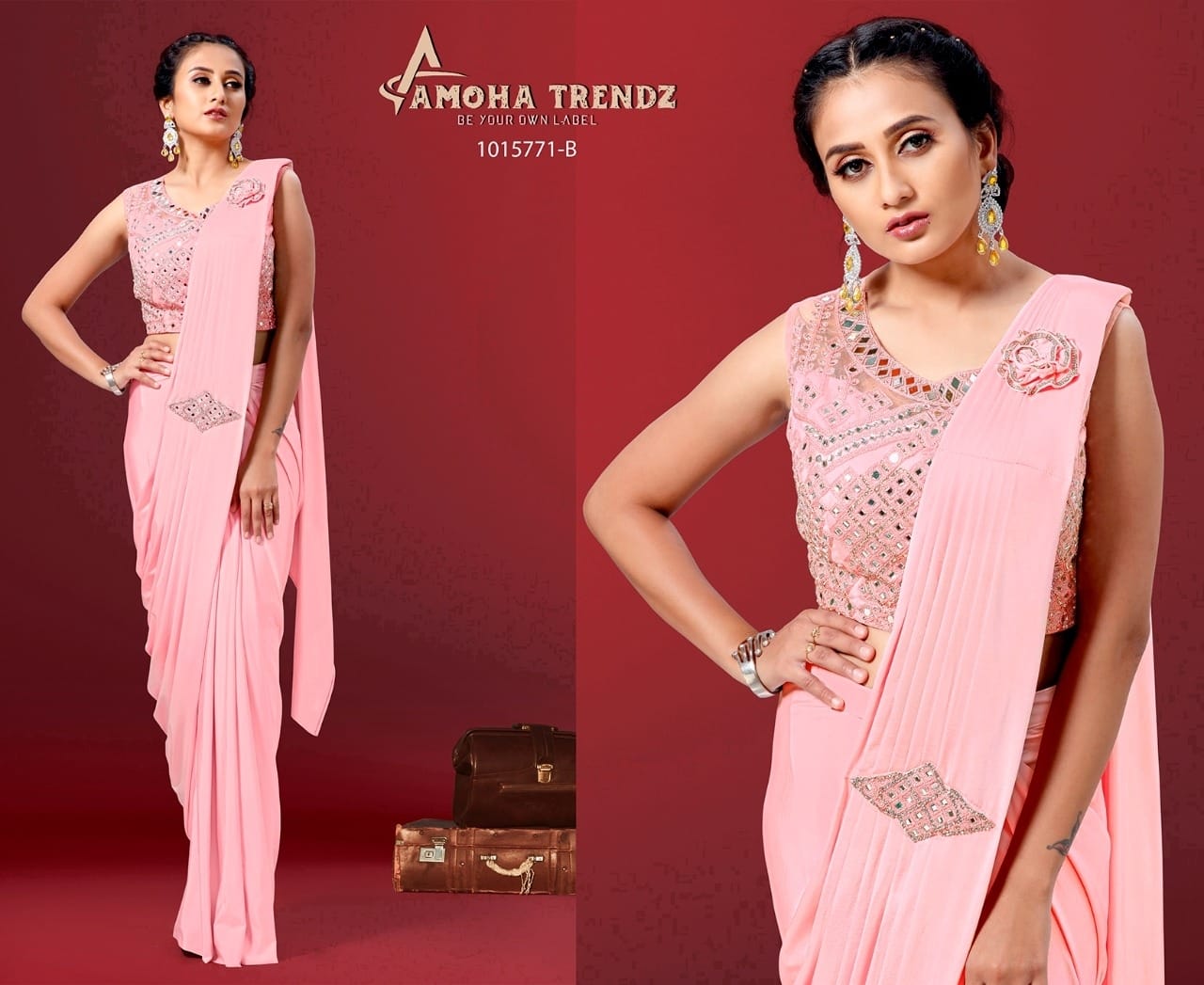 amoha trendz design no 1015771 lycra new and modern style saree catalog