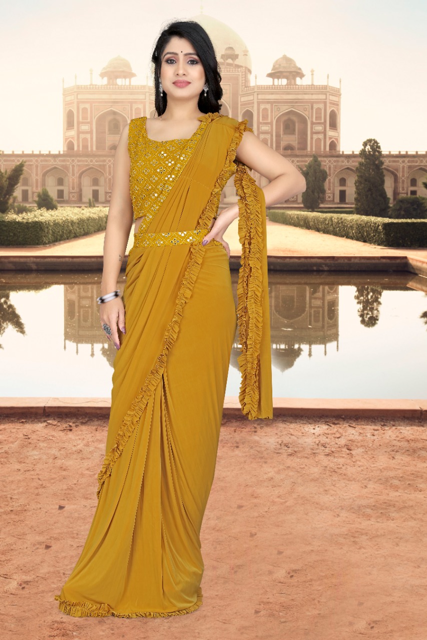 amoha trendz Design No 101889 Imported lycra gorgeous look saree catalog