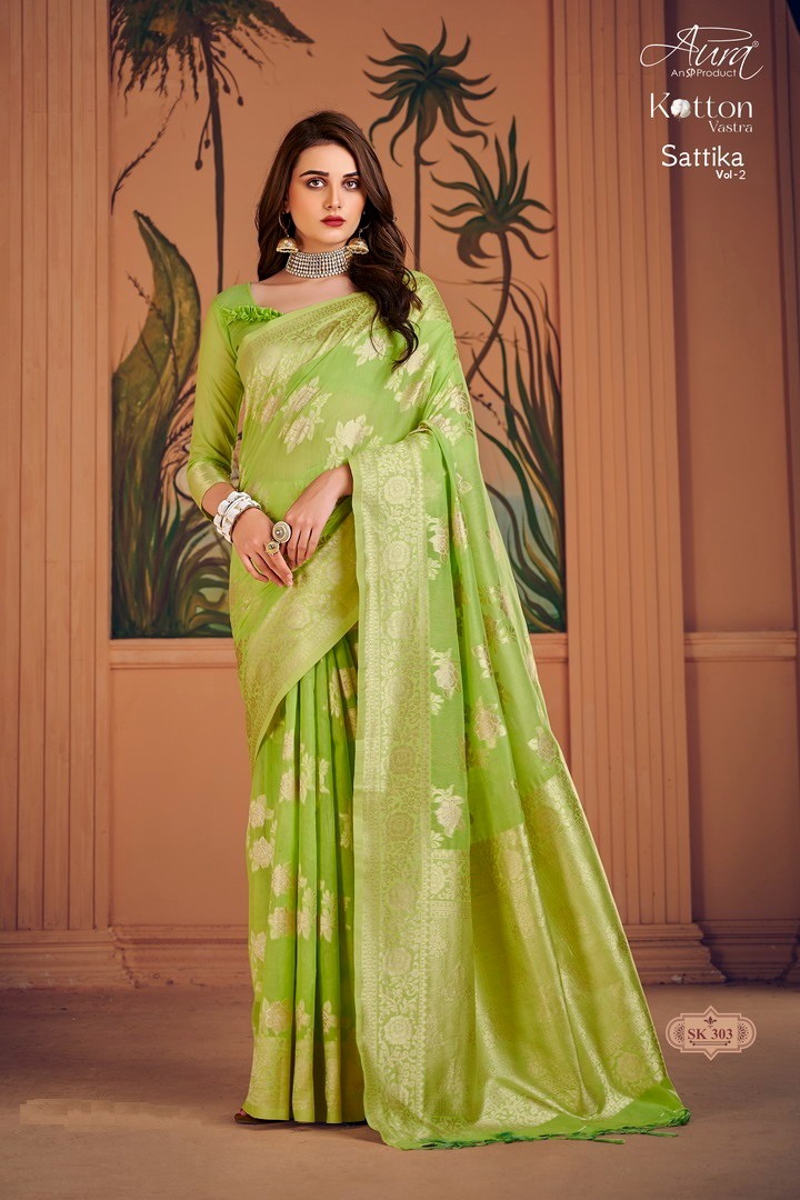 aura sattika vol 2 cotton silk elegant saree catalog