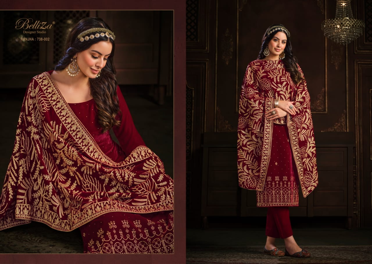 belliza designer studio ranjha velvet gorgeous look salwar suit catalog