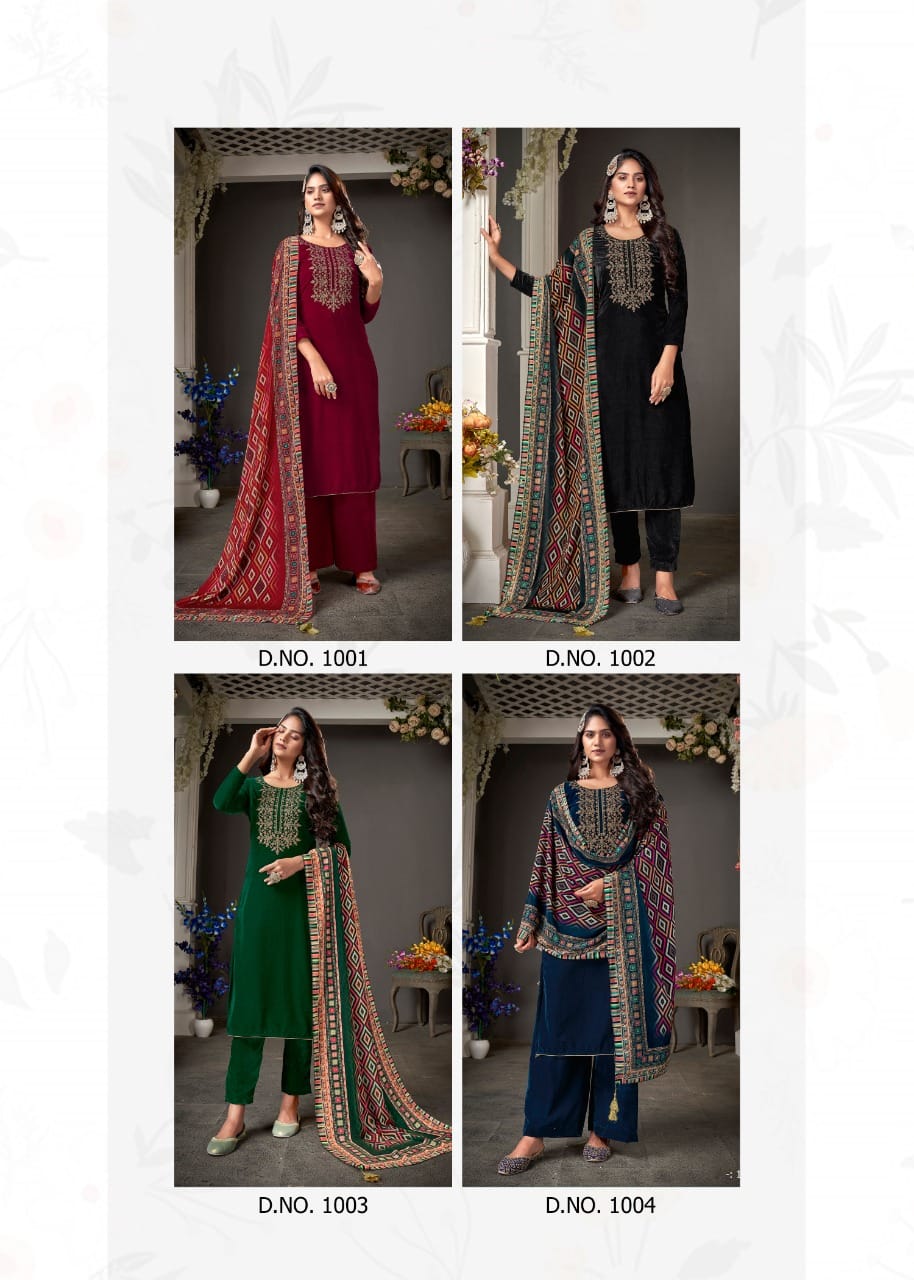 bipson amiraa  d no 1001 to 1004 velvet festive look salwar suit catalog