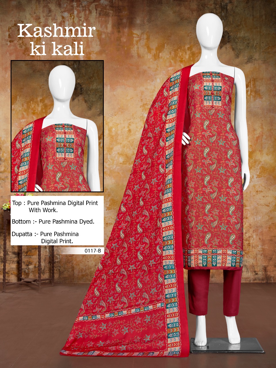 Bipson kashmiri ki kali d no 0117 pashmina exclusive print salwar suit catalog