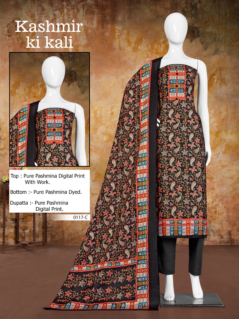 Bipson kashmiri ki kali d no 0117 pashmina exclusive print salwar suit catalog