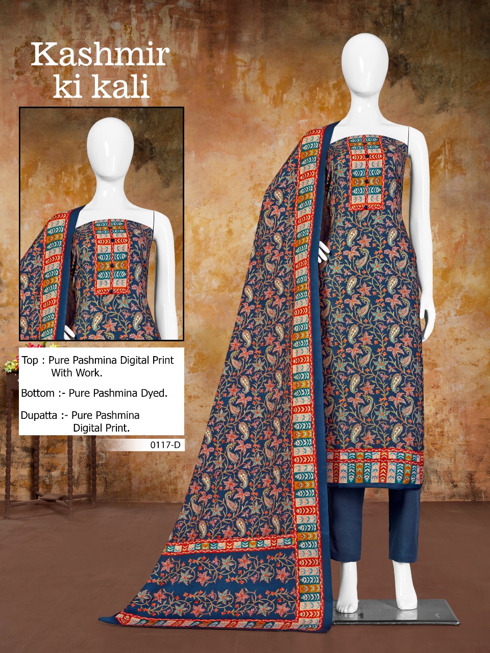 Bipson kashmiri ki kali d no 0117 pashmina exclusive print salwar suit catalog