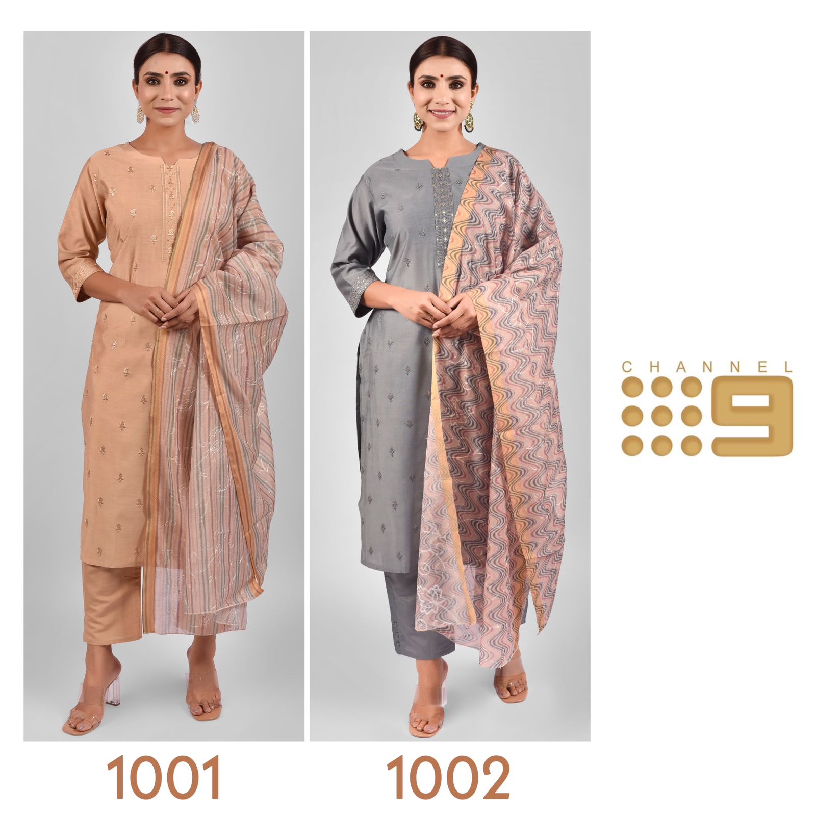 chanel 9 SKU 1001SD And 1002SD viscose new and modern style top bottom with dupatta size set