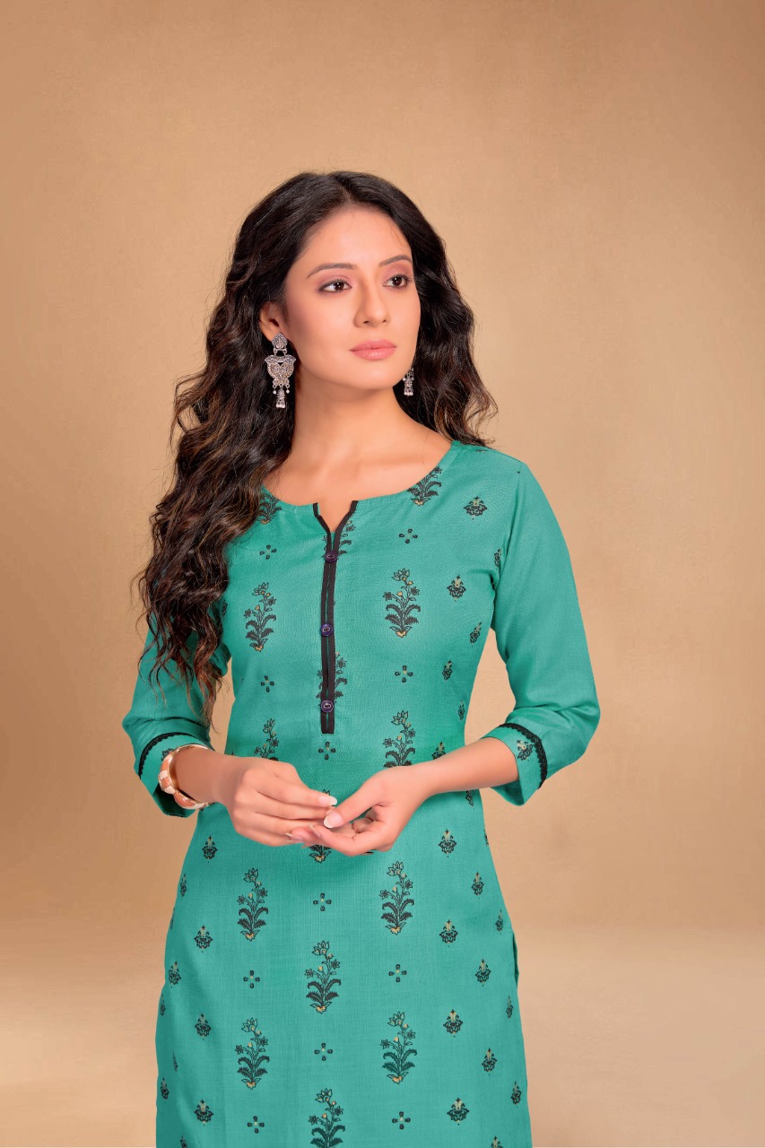 channel 9 sku 006 to 009 cotton exclusive print kurti with bottom size set