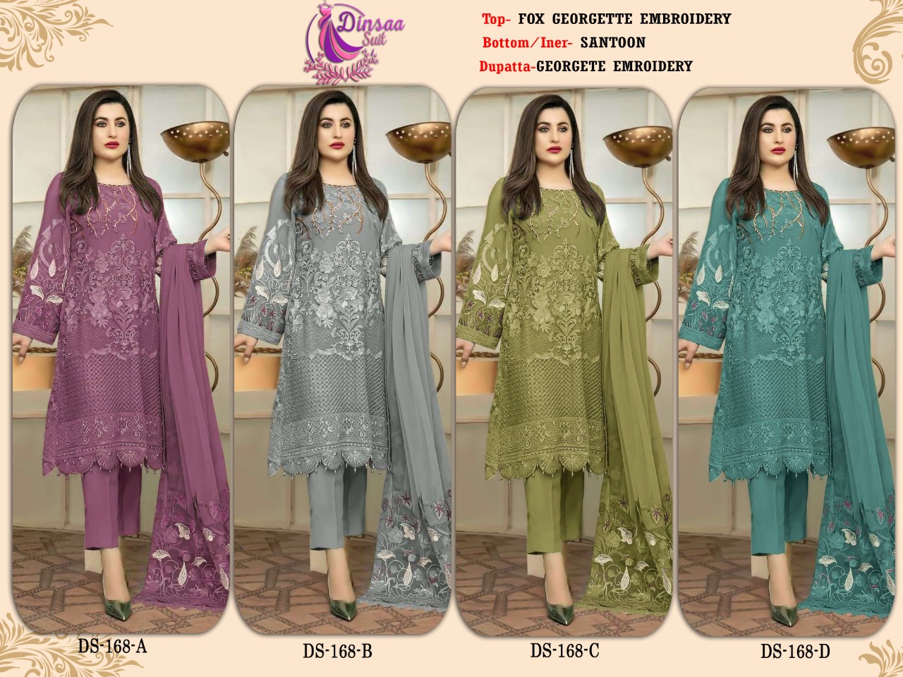 dinsaa suit dinsaa d no 168 georgette grace ful look salwar suit catalog