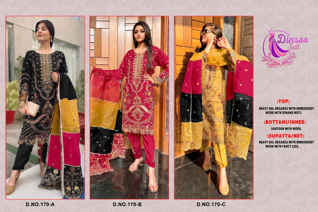 dinsaa suit dinsaa suit d no 170 organza Catchy look salwar suit catalog