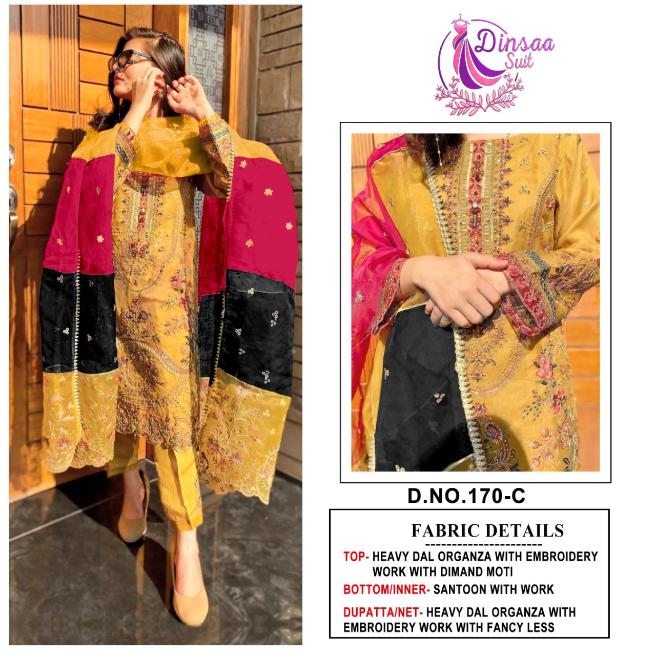 dinsaa suit DINSAA 170 C Salwar Kameez Organza Singles