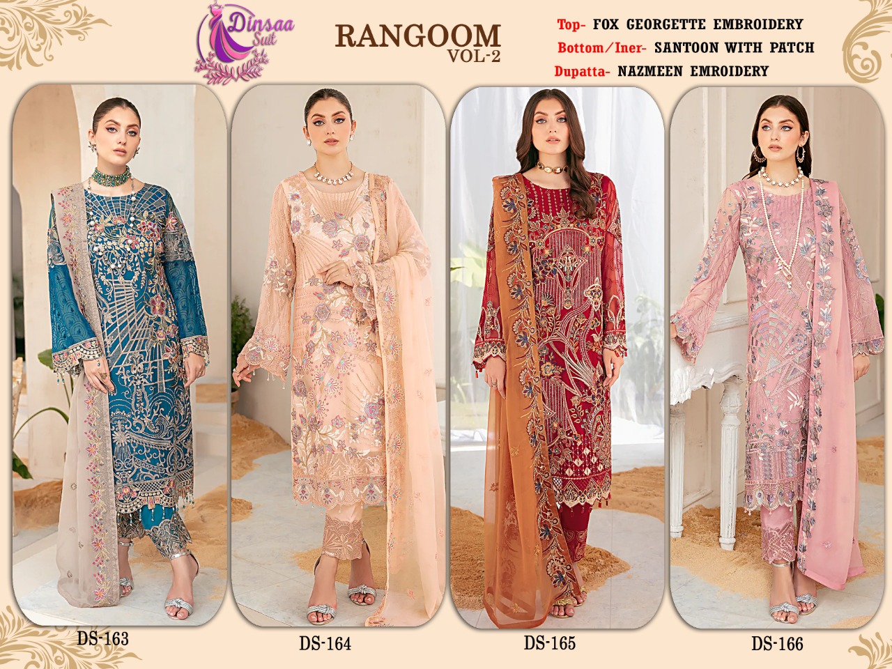 dinsaa suit rangoon vol 2 georgette elegant look salwar suit catalog