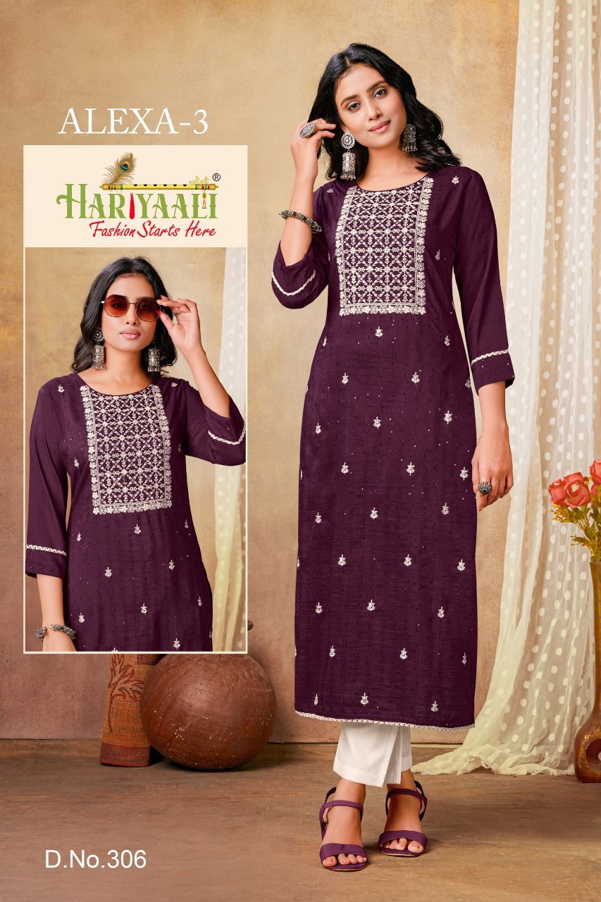 hariyaali alexa vol 3 viscose silk attrrctive look kurti catalog