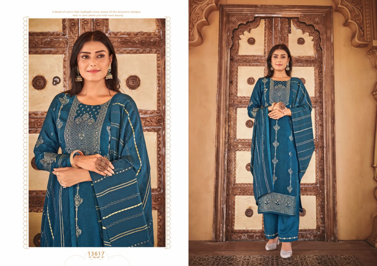 kalaroop by kajree  Erika jacquard attractive look kurti pant with dupatta catalog