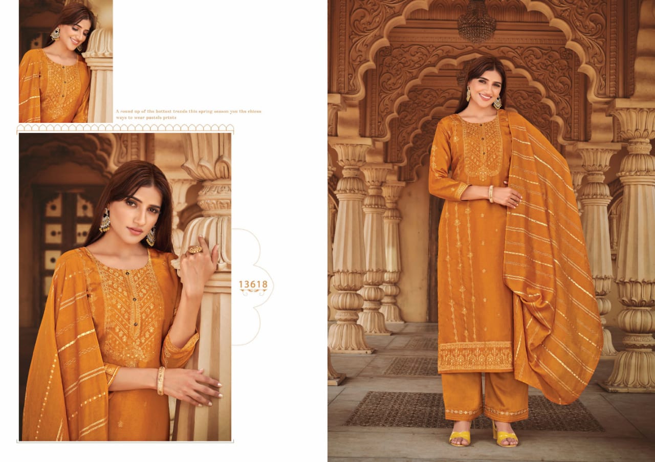 kalaroop by kajree  Erika jacquard attractive look kurti pant with dupatta catalog