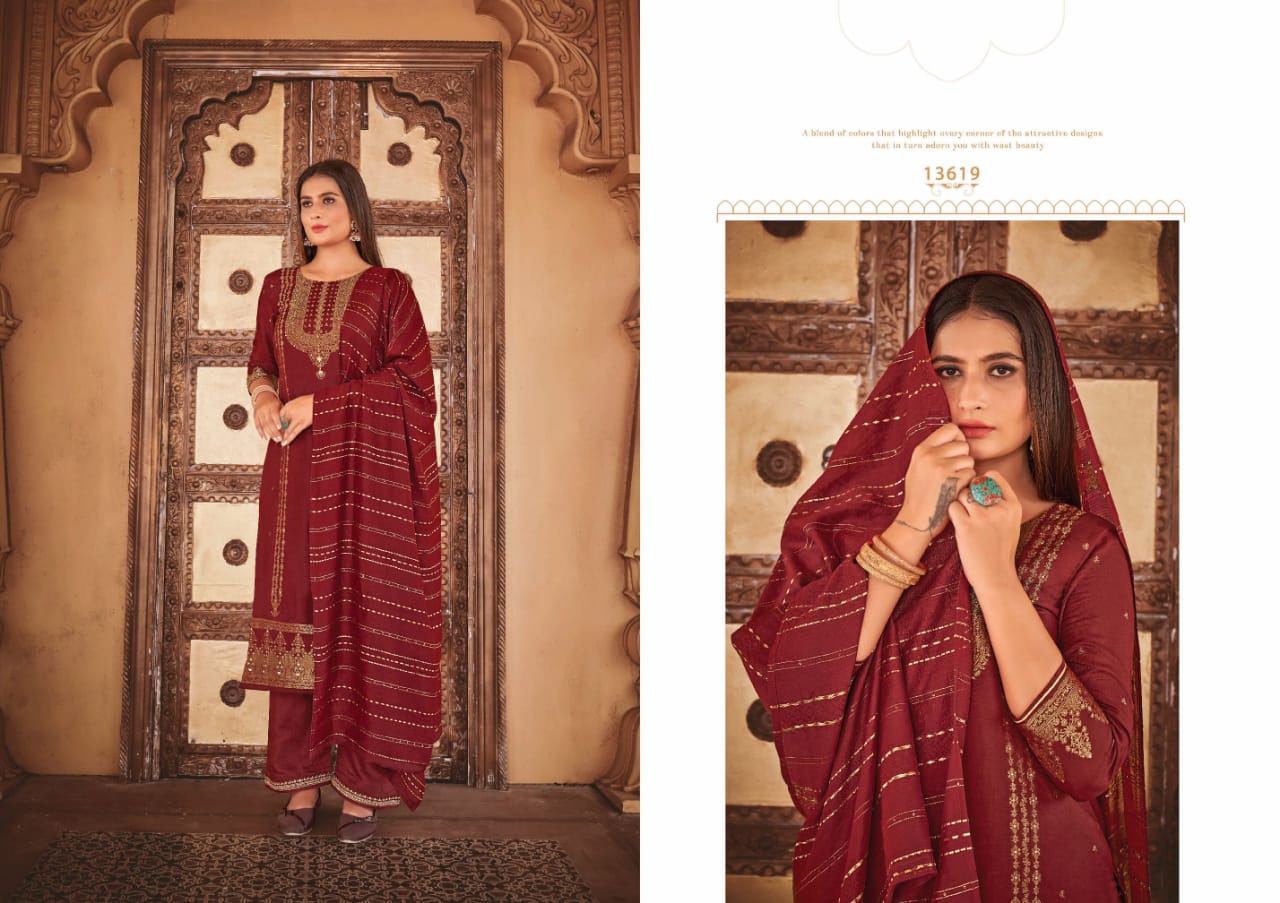 kalaroop by kajree  Erika jacquard attractive look kurti pant with dupatta catalog