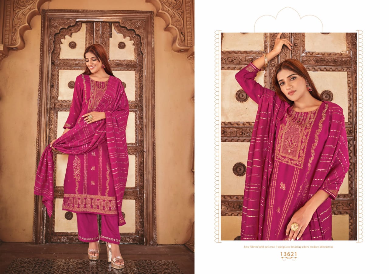 kalaroop by kajree  Erika jacquard attractive look kurti pant with dupatta catalog