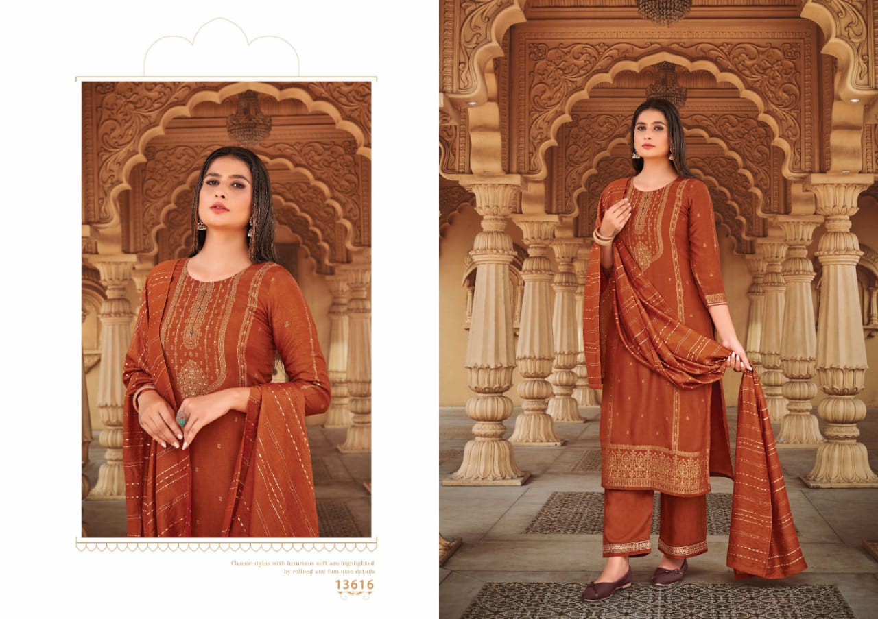 kalaroop by kajree  Erika jacquard attractive look kurti pant with dupatta catalog