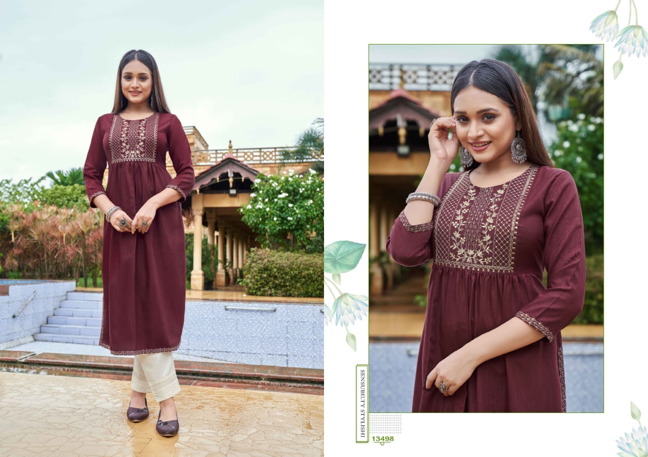 kalaroop by kajree Carbon rayon silk attractive look kurti catalog