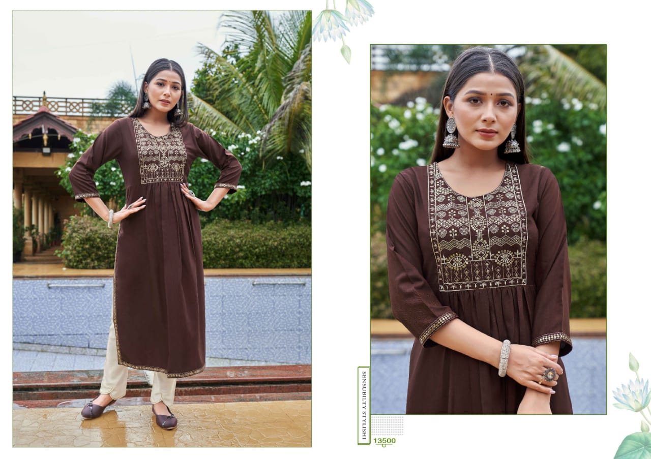 kalaroop by kajree Carbon rayon silk attractive look kurti catalog