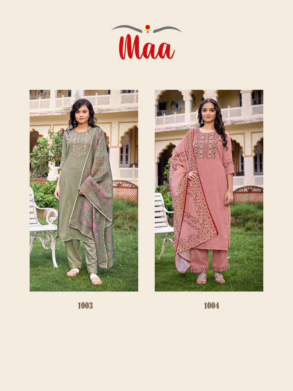 maa creation hazel chinon new and modern style top bottom with dupatta catalog