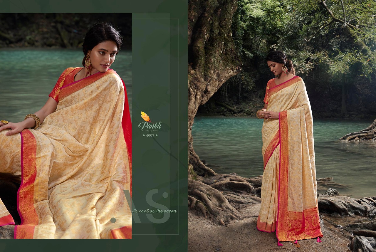 pink lotus pankh Parampara Vol 4 Kajiveram silk decent look saree catalog