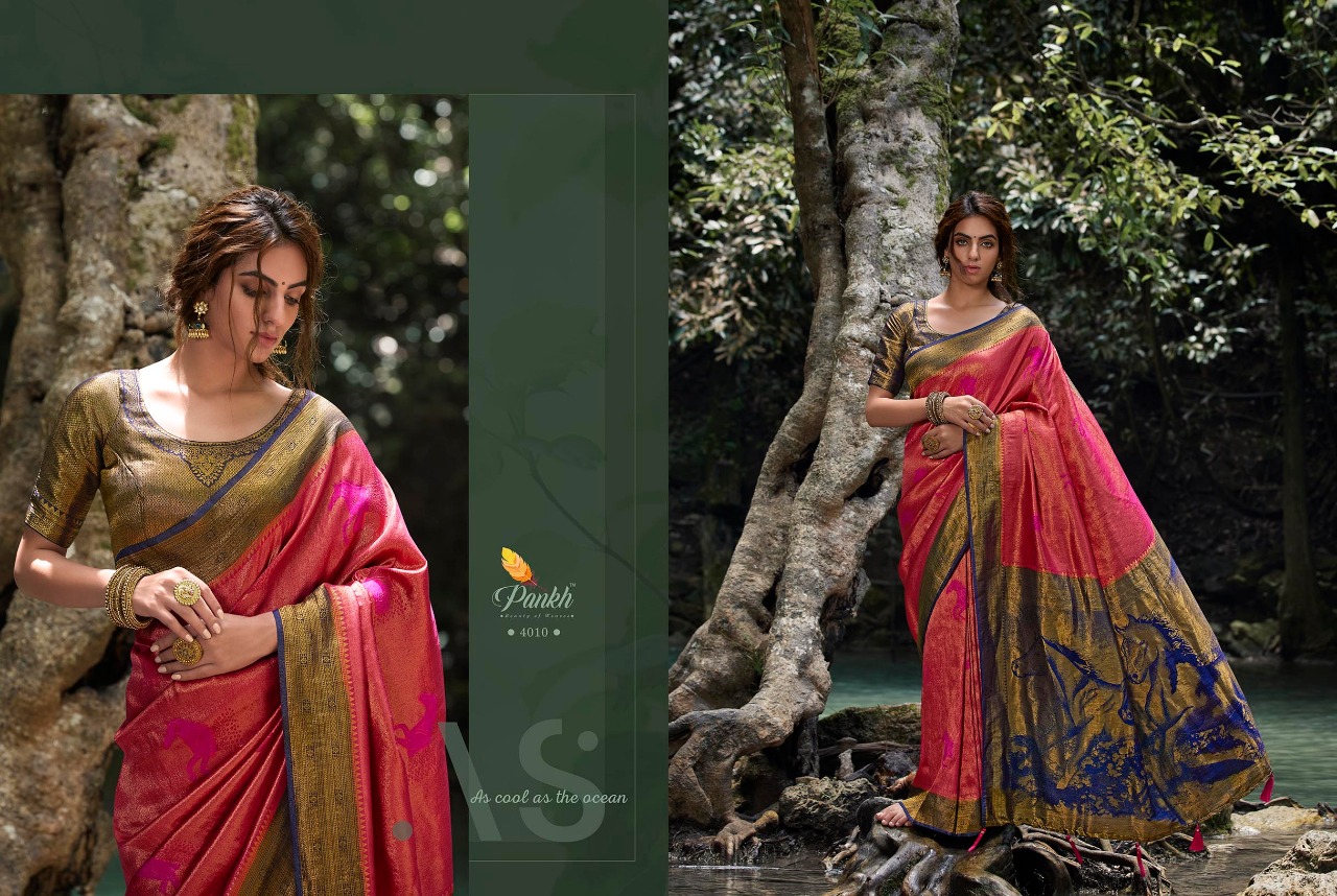 pink lotus pankh Parampara Vol 4 Kajiveram silk decent look saree catalog