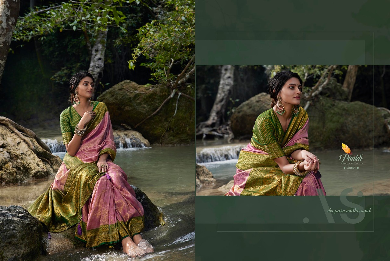 pink lotus pankh Parampara Vol 4 Kajiveram silk decent look saree catalog