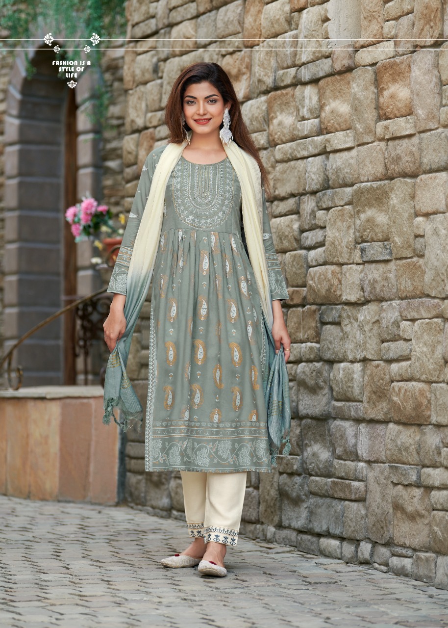 rangjyot rang manch rayon catchy look kurti pant with dupatta catalog