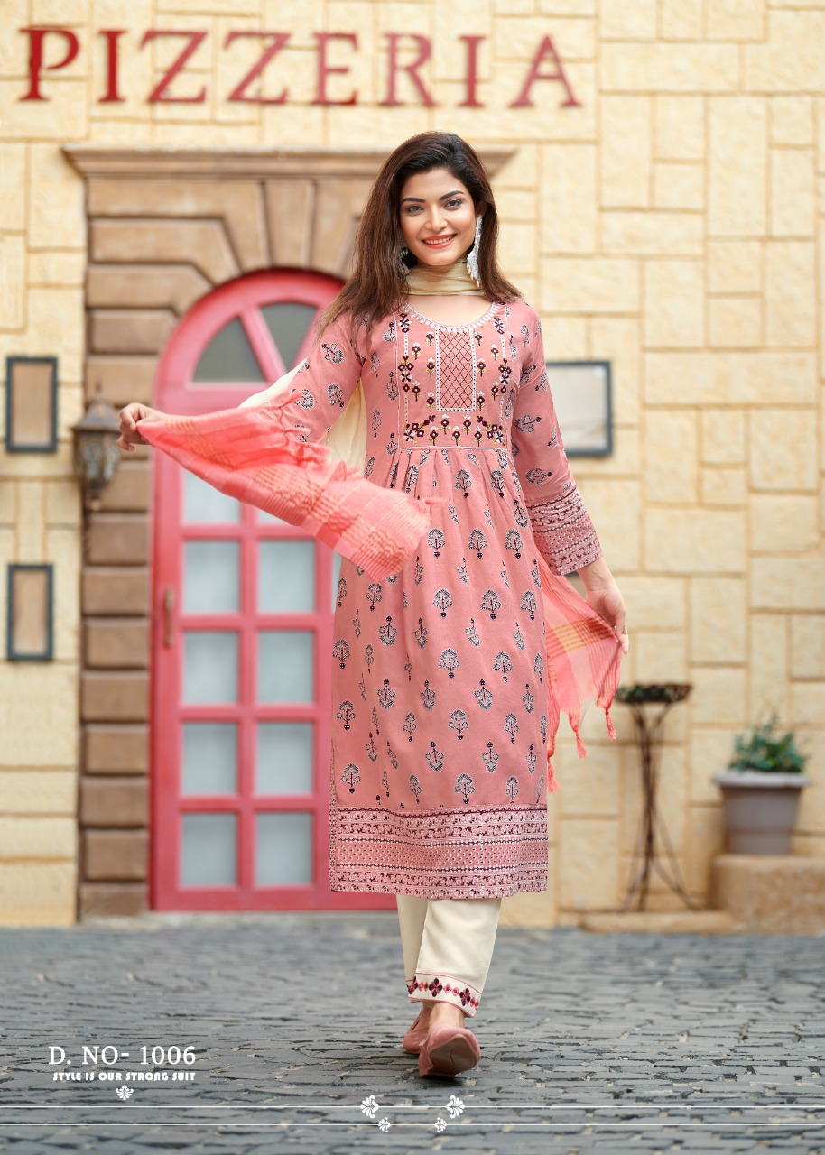 rangjyot rang manch rayon catchy look kurti pant with dupatta catalog