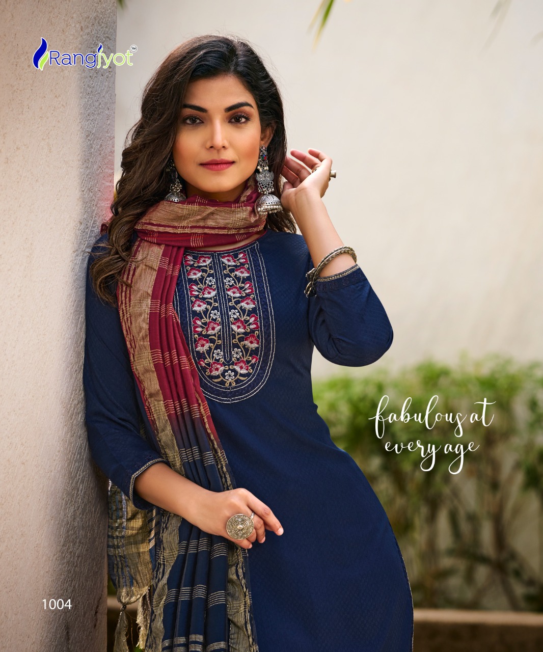 rangjyot veena vol 1 rayon catchy look kurti pant with dupatta catalog