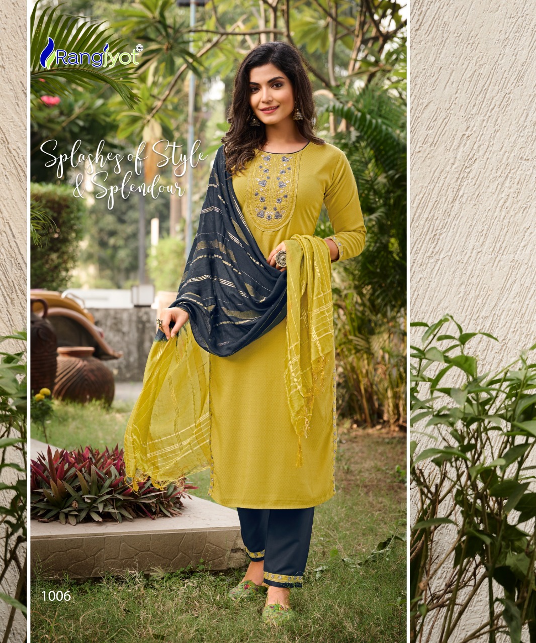 rangjyot veena vol 1 rayon catchy look kurti pant with dupatta catalog