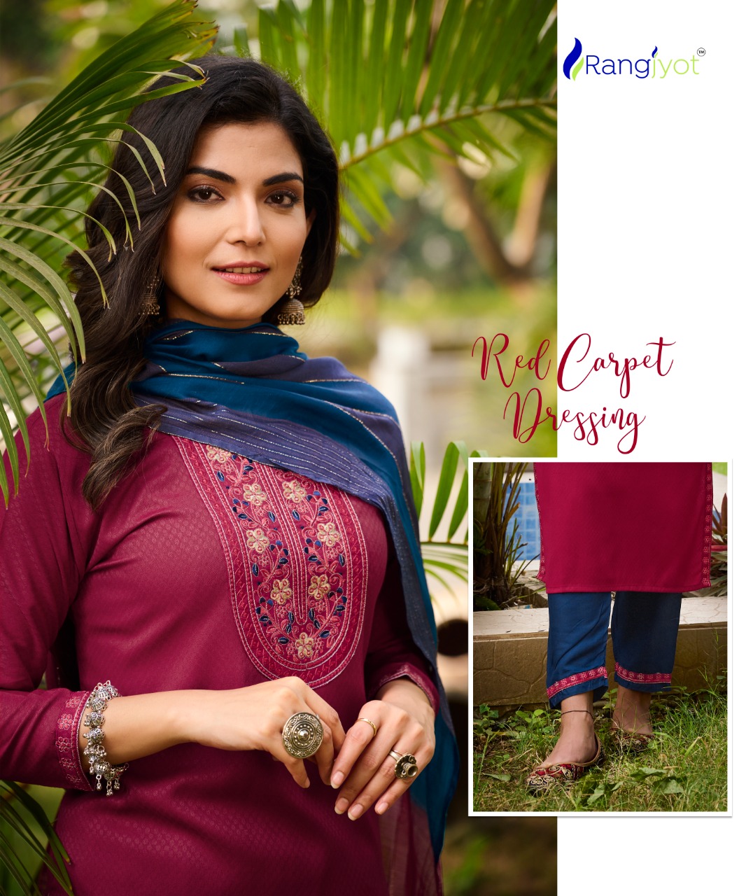 rangjyot veena vol 1 rayon catchy look kurti pant with dupatta catalog