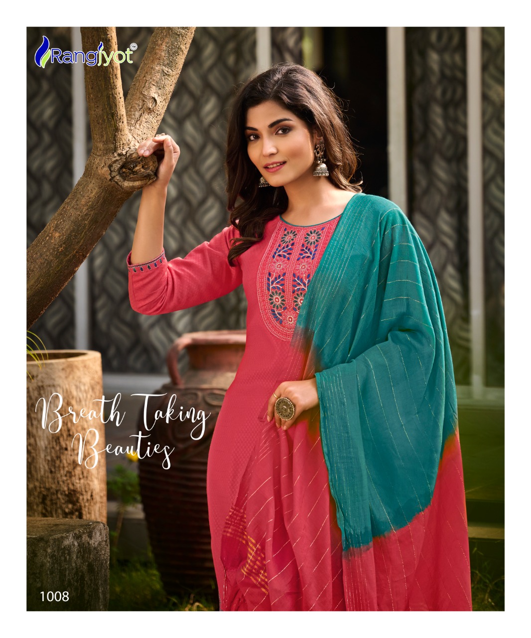 rangjyot veena vol 1 rayon catchy look kurti pant with dupatta catalog