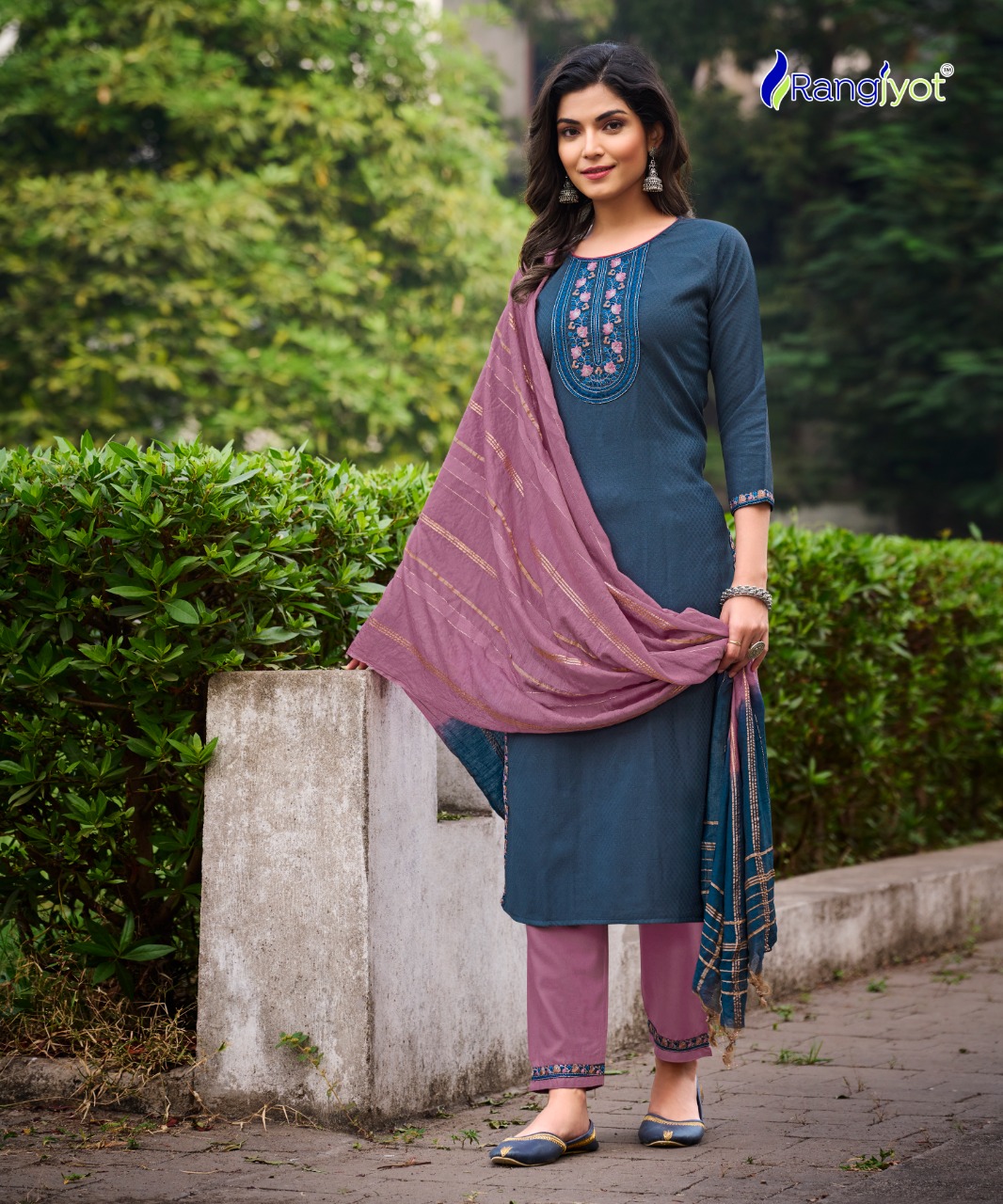 rangjyot veena vol 1 rayon catchy look kurti pant with dupatta catalog