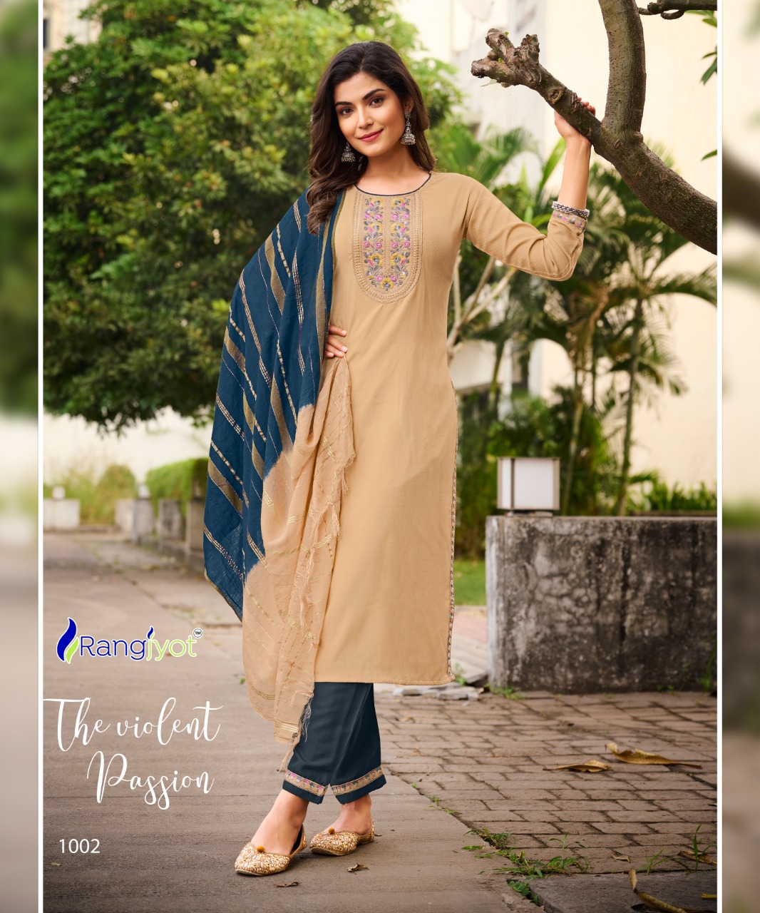 rangjyot veena vol 1 rayon catchy look kurti pant with dupatta catalog