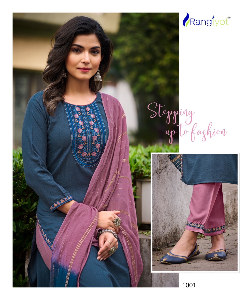 rangjyot veena vol 1 rayon catchy look kurti pant with dupatta catalog