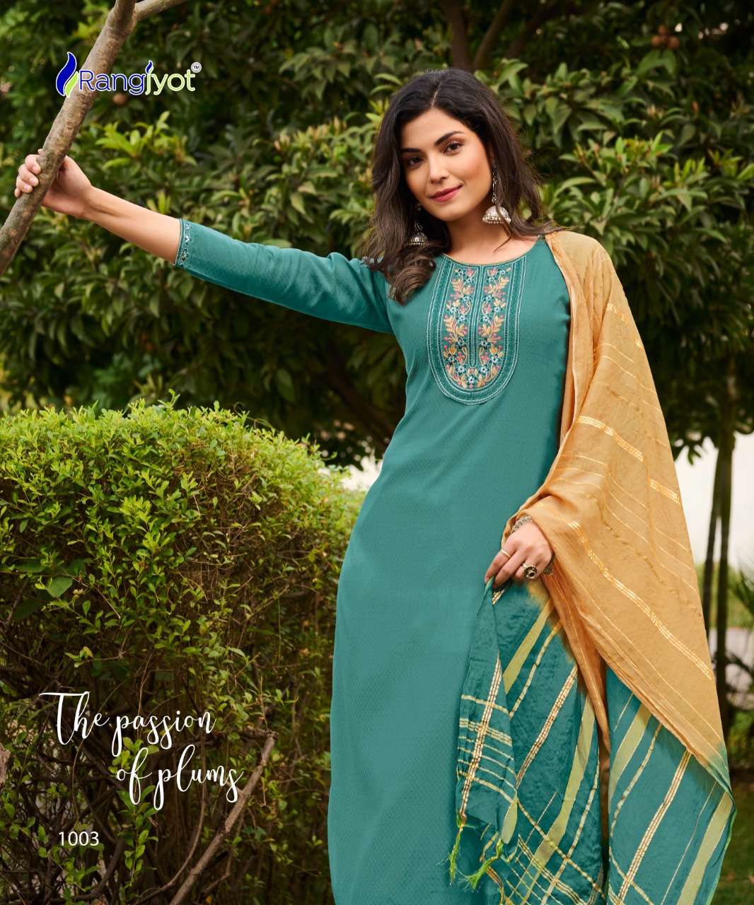 rangjyot veena vol 1 rayon catchy look kurti pant with dupatta catalog