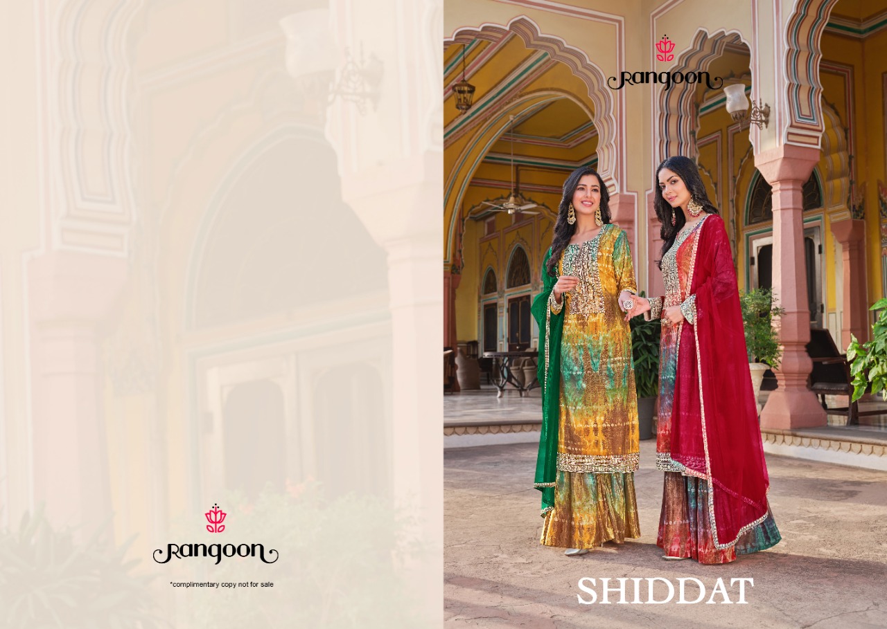 rangoon shiddat muslin gorgeous look top bottom with dupatta catalog