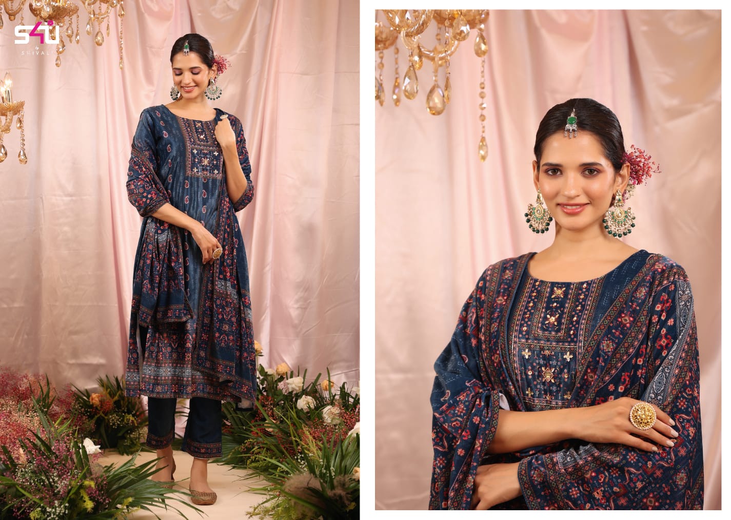 s4u noor velvet elegant look kurti with pant and dupatta catalog