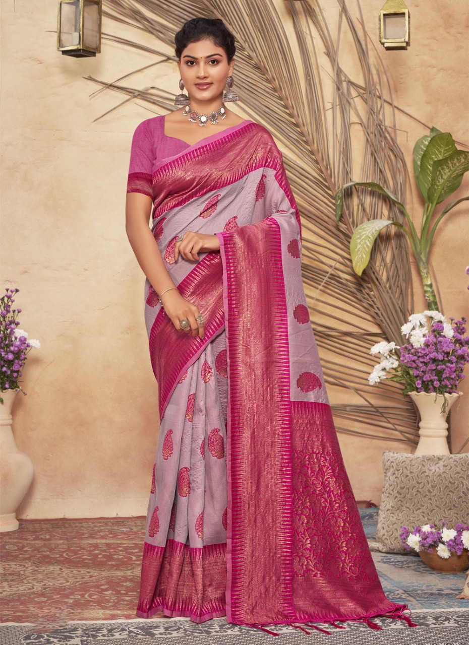 sangam print mansi silk cotton decent look saree catalog