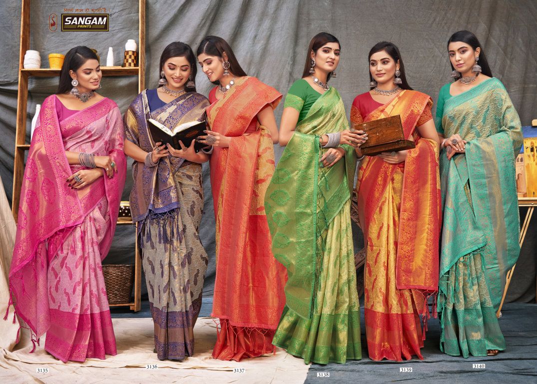 sangam print niranjana organza graceful look saree catalog